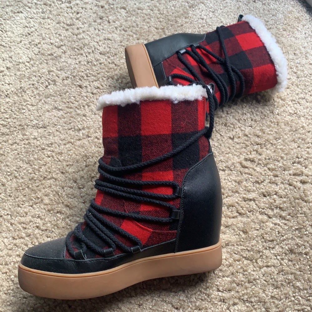 Shoe the Bear Anthropologie plaid checkerboard Boots